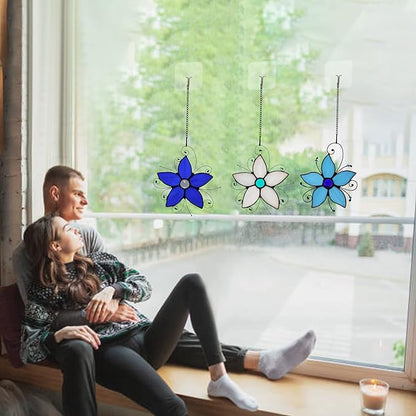Forget Me Not Flower Stained Glass Window Hangings,Flower Decoration Stained Glass Suncatcher for Kitchen Window,Flowers Gift for Mom,Grandma, Birthday Gift for Women