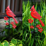 Cardinal Decor Garden Stake,Solar Metal Red Cardinal, Cardinal Bird Figurine Lights with Powered LED Garden Outdoor Decor for Balcony, Yard, Lawn, Pathway, Walkway