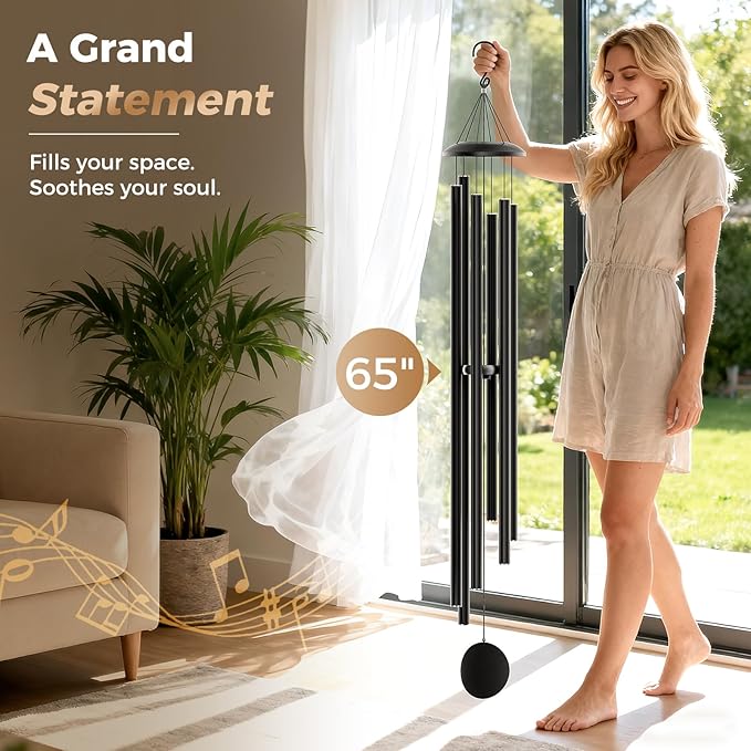 Large 65" Wind-Chimes-Outdoor-Deep-Tone, Soothing Melodic Tones Windchimes, Wind Chimes for Outside, Black Memorial Wind Chime Best Gift for Mom Women Grandma Neighbors