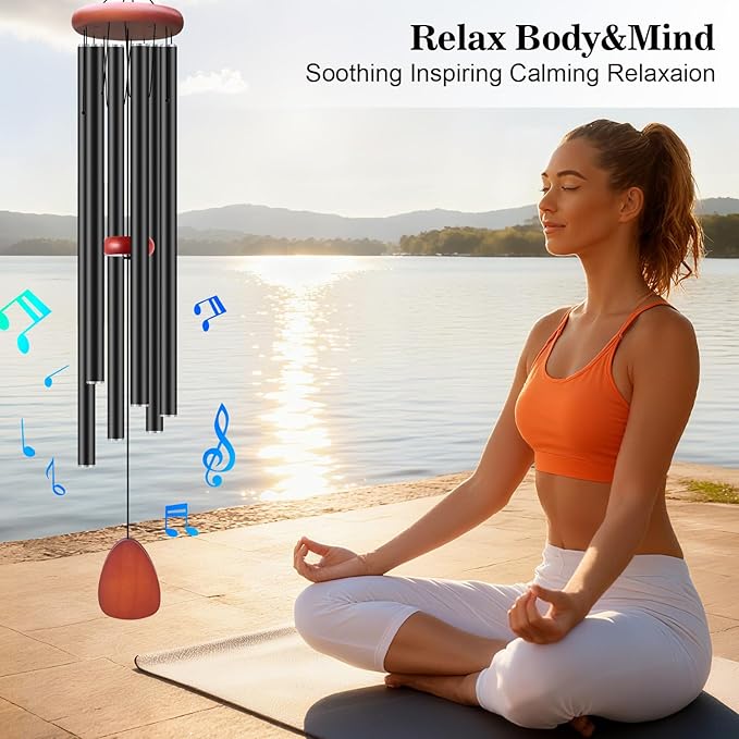 WENANA Large Wind Chimes for Outside Deep Tone, Soothing Melodic Memorial Sympathy Wind Chime, Suitable Outdoor Garden Decor, Gift for Mom Women Neighbors (Black Wind Chime -46 in)