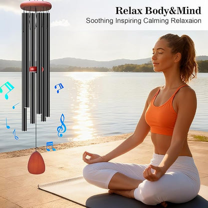 WENANA Large Wind Chimes for Outside Deep Tone, Soothing Melodic Memorial Sympathy Wind Chime, Suitable Outdoor Garden Decor, Gift for Mom Women Neighbors (Black Wind Chime -46 in)