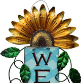 Metal Welcome Sign Hanging Flower Signs Wreath Decor - Rustic Decorative Door Hanger Indoor Outdoor Spring Decoration for Front Door Porch Wall (Yellow)