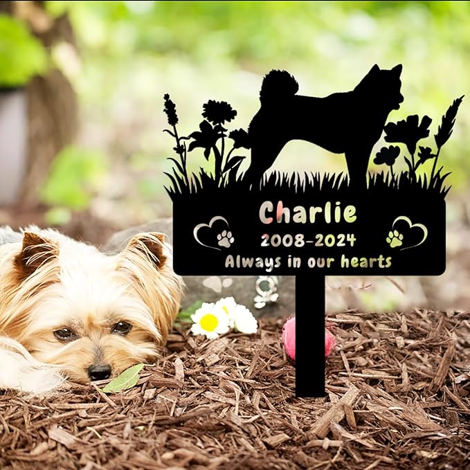Custom Husky Dog Memorial Grave Marker,Personalized Flora Dog Memorial Garden Stake,Dog Memorial Plaque Burial Stake Engraved Sign,Dog Sympathy Grave Stake,Dog Memorial Statue Headstone