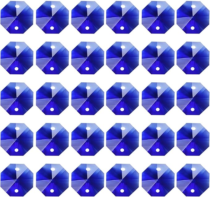 PATIKIL K9 Crystal Octagon Beads 2 Holes Pendants, 60 Pack 14mm Chandelier Prisms Parts Ornaments Hanging Beads for DIY Arts Crafts Decoration, Dark Blue