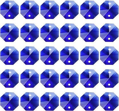 PATIKIL K9 Crystal Octagon Beads 2 Holes Pendants, 60 Pack 14mm Chandelier Prisms Parts Ornaments Hanging Beads for DIY Arts Crafts Decoration, Dark Blue