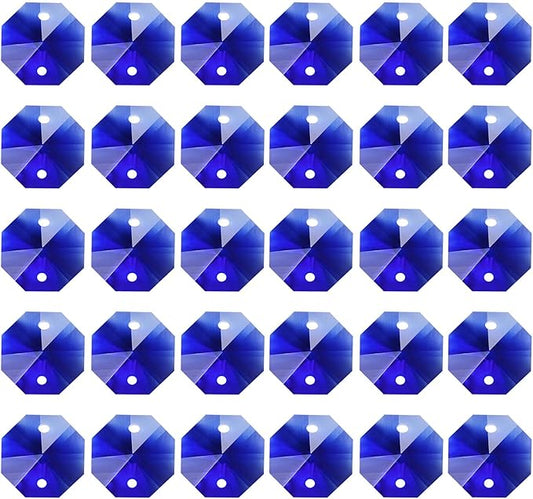 PATIKIL K9 Crystal Octagon Beads 2 Holes Pendants, 60 Pack 14mm Chandelier Prisms Parts Ornaments Hanging Beads for DIY Arts Crafts Decoration, Dark Blue
