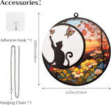 Stained Glass Window Hanging, 1 Pack Black Cat On The Moon Suncatcher Ornament Decor Stained Glass Cat Memorial Gifts