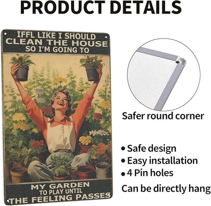 Retro Tin Sign Plant a Garden, Play Until Cleaning Urges Pass. Funny Wall Art Decor for Hippie, Boho, or Garden-Themed Spaces. Perfect Bathroom, Dining Room or Garden Gift. 8x12 Inches