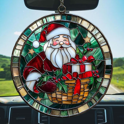 Santa Claus and Presents Acrylic Suncatcher Stained Glass Effect Window Car Hanging Christmas Ornament Indoor Outdoor Decor Garden Sun Catcher Panel for Christmas Lover for Women Mom Grandma