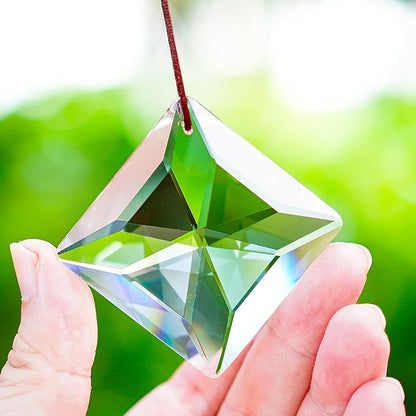 HDCRYSTALGIFTS 2PCS 50mm Clear Crystal Sun Catcher Prisms, Hanging Suncatchers with Glass Prism, Rainbow Maker for Windows, Balcony, Kitchen, Garden, Christmas Tree Decoration