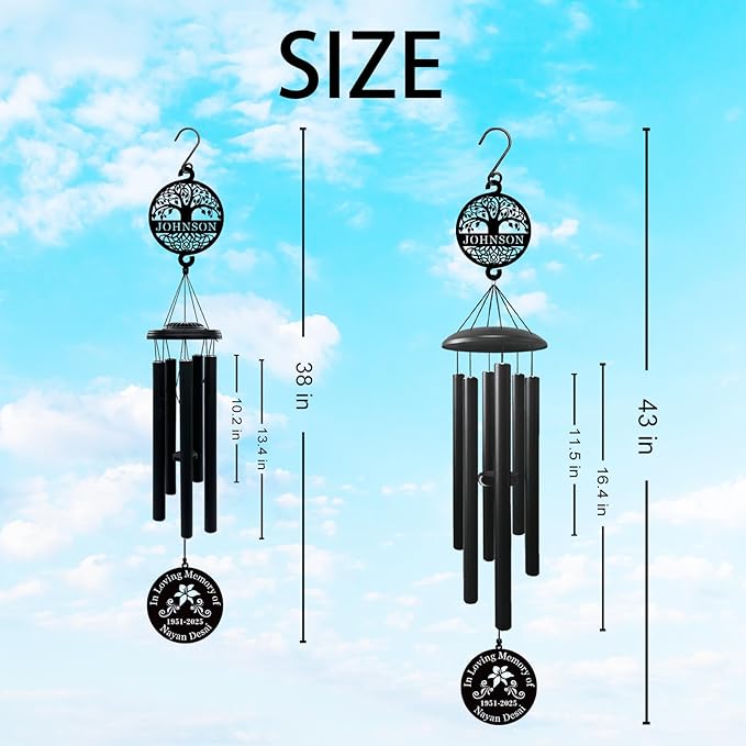 Personalized Wind Chimes for Outside, Sympathy Gifts for Loss of Loved One, Personalized Memorial Wind Chimes, Memorial Gifts for Loss of Mother Father Dad, in Memory of Loved One Gifts