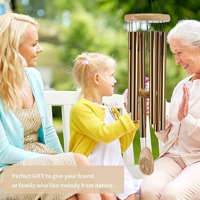 Astarin Windchimes Outdoors with Engraved Lifetree, 30 Inch Memorial Wind Chime for Outside, Sympathy Wind Chime for Loved One, Outdoor Wind Chimes for Mother, Bronze Wind Chimes.