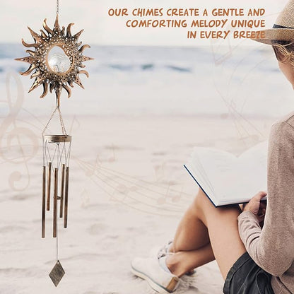 Sun Wind Chimes Solar Retro Windchimes Sympathy Gift, Gentle Chimes, Waterproof Wind-Chimes Outdoor, Outdoor Hanging Decor with Soft Sun Glow, Gifts for Grandma, Mom-Gifts, Memorial WindChimes.