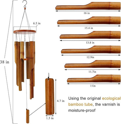 Bamboo Wind Chimes Outdoor,Wooden Wind Chimes for Outside with Melody Deep Tone,38" Classic Zen Garden Windchime for Relaxation, Grace.Home Décor for Patio, Garden or Indoor(FSC Certified)