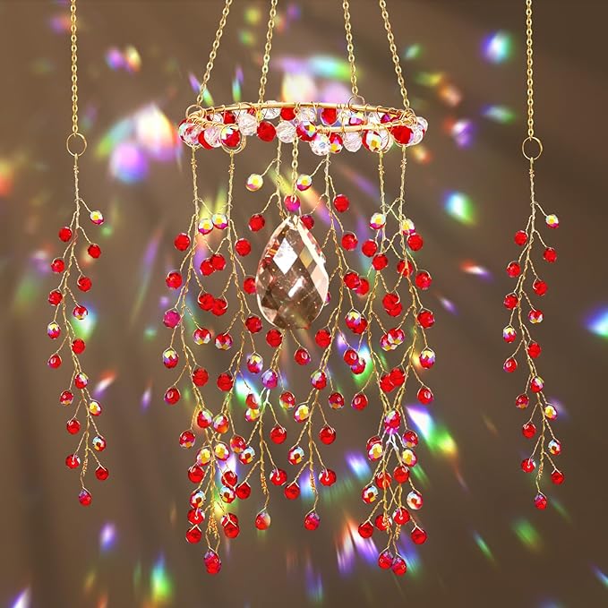 Suncalla 3 Pcs Crystal Suncatcher for Window Hanging Christmas Red Berry Crystal Sun Catcher Indoor Window Glass Wind Chimes Home Garden Decor Making Rainbow Xmas Gifts