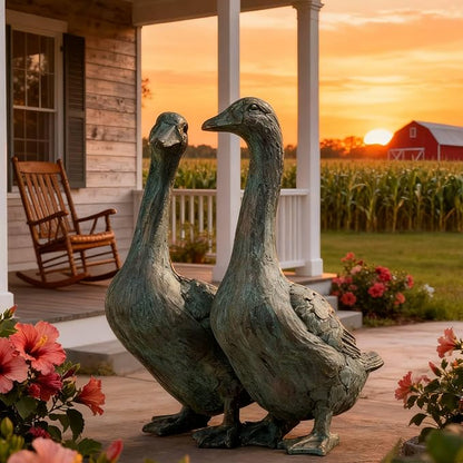 DiliComing Porch Goose Statue Set - Large Resin Outdoor Garden Decor, 17 inch Lawn Goose Sculptures Couple, Front Porch Decor Yard Art