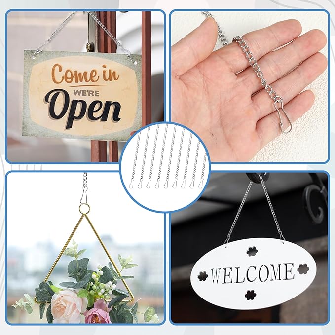 ElevateTech 10PCS 20 Inch Metal Chain, Stainless Steel Hanging Chainswith Safety Hooks for Stained Glass Panels Picture Hanging Chain Outdoor Decorative Chains for Walls Gardens and Kitchens