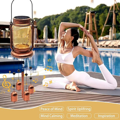 Solar Wind Chimes for Outside, Birthday Mother' s Day Gifts for Mom Women Grandma,Solar Mason Jar Wind Chime Light Unique Hanging Wind Chimes Outdoor,IP65 Waterproof, Yard Garden Terrace Courtyard