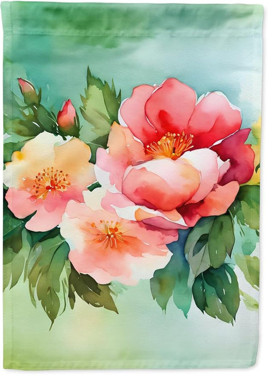 Caroline's Treasures Georgia Cherokee Rose in Watercolor House Flag Large Porch Sleeve Pole Decorative Outside Yard Banner Artwork Wall Hanging, Polyester, House Size, Multicolor
