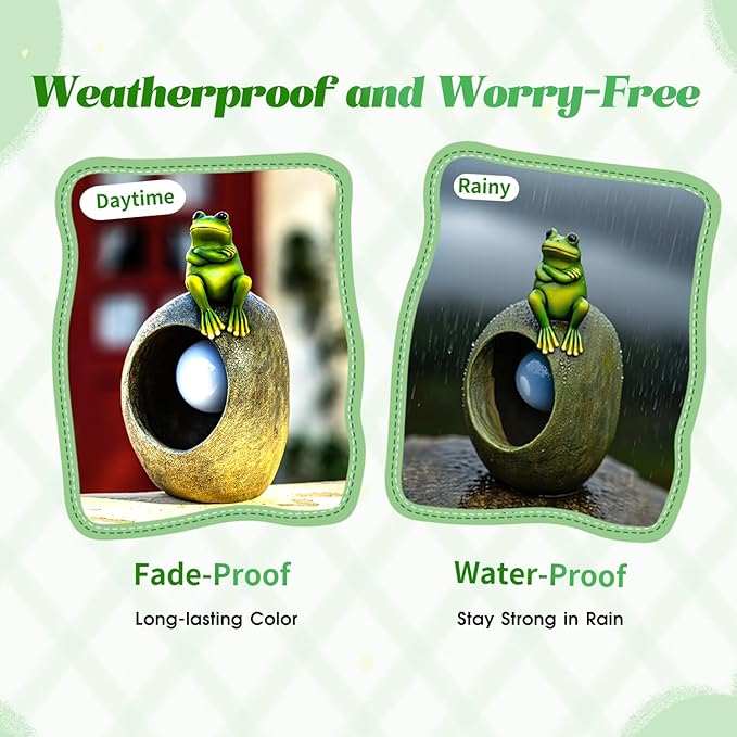 WHIMSYNOOK 9.1" Resin Perched Frog Solar LED Garden Statue Light, Ideal for Porch, Lawn, Yard, Housewarming, or Birthday Gifts for Mom, Family, and Froggy Lovers