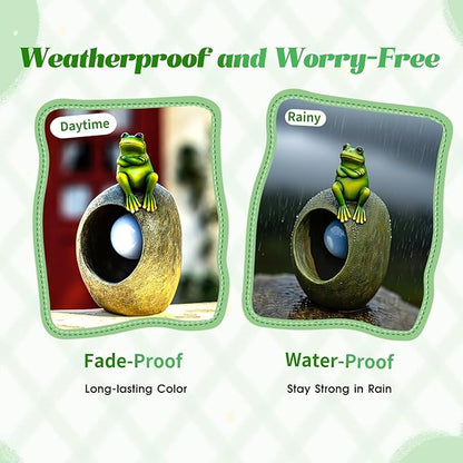 WHIMSYNOOK 9.1" Resin Perched Frog Solar LED Garden Statue Light, Ideal for Porch, Lawn, Yard, Housewarming, or Birthday Gifts for Mom, Family, and Froggy Lovers