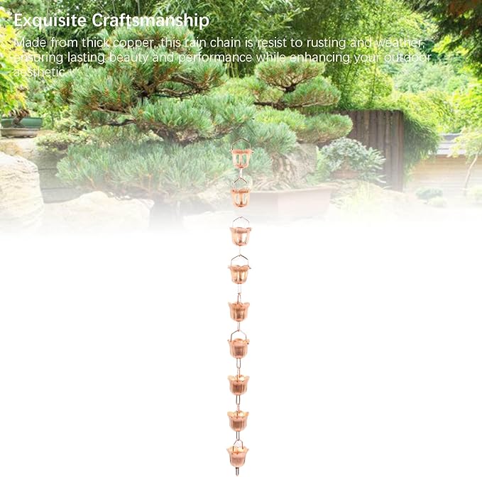 Luocute 3.28ft Hanging Rain Chain, Copper Elegant Weatherproof Rain Catcher Chain, Suitable for Yard Garden Temple (Morning Glory Shaped)