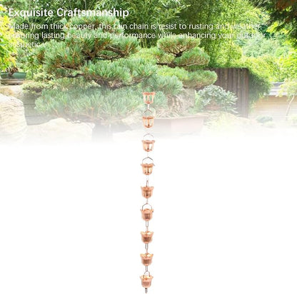 Buachois Hanging Rain Chain Copper, 1m Weatherproof Rain Catcher Chain with Elegant Flower Design for Yard Garden Temple (Morning Glory Shaped)