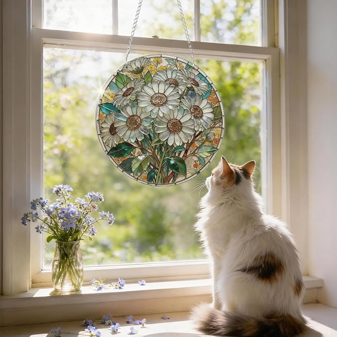 Window Hanging Flower Suncatcher Ornament, Home Garden Decor, Indoor Window Wall Art, Flower Decor Gifts for Women Mom Teacher, Wedding Birthday Christmas Celebration Gifts