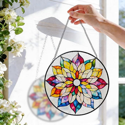 8'' Colorful Mandala Stained Glass Window Hanging, Suncatcher for Window Decor, Stained Glass Sun Catchers, Gifts for Women, Flower Lover, Christmas, Mother's Day, Birthdays