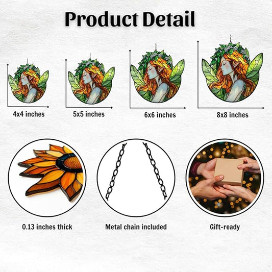 Healing Fairy Acrylic Suncatcher Stained Glass Effect Window Car Hanging Christmas Ornament Indoor Outdoor Decor Garden Sun Catcher Panel for Fairy Lover for Women Mom Grandma