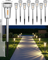 DERAYSION Solar Lights Outdoor, 8 Pack Solar Pathway Lights Dusk-to-Dawn Garden Lighting, Waterproof LED Stainless Steel Pole, Outdoor Solar Lights for Path Walkway Yard Driveway Decor - Warm White