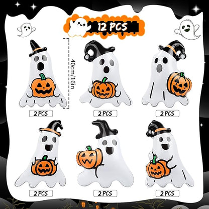 12 Packs 16 Inches Halloween Inflatable Ghost Outdoor Decorations PVC Inflatable Hanging Ghost Ornaments Blow Up Ghost for Halloween Party Yard Garden Outdoor Decoration