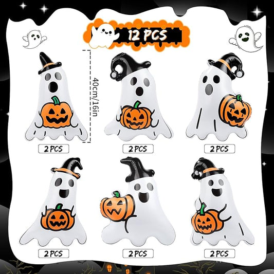 12 Packs 16 Inches Halloween Inflatable Ghost Outdoor Decorations PVC Inflatable Hanging Ghost Ornaments Blow Up Ghost for Halloween Party Yard Garden Outdoor Decoration