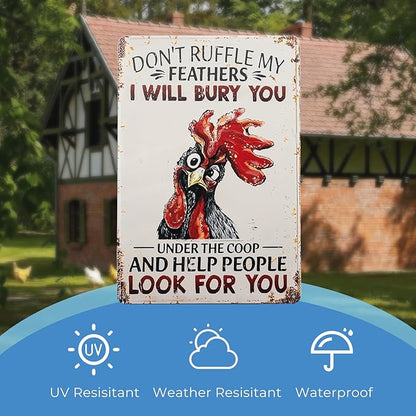 Funny Tin Signs Chicken Coop Decor Outdoor Vintage Rooster Gifts Yard-signs Decorative Signage For Farm and Garden 8×12 inches (G)