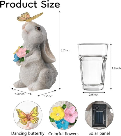 Garden Statue Outdoor Decor, Rabbit Figurines with Solar Butterfly Changing Color LED Lights, Bunny Ornament for Patio Backyard Lawn, Birthday Valentine's Day Gift for Women Mom Grandma