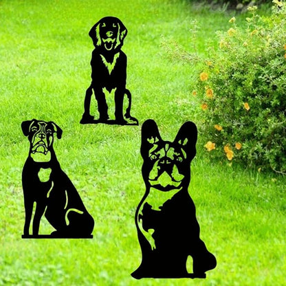 Dog Metal Art Garden Statues French Bulldog/Doberman Pinscher Backyard Lawn Stakes, Festival Decorations & Yard Decor Iron Art (Dog-02)