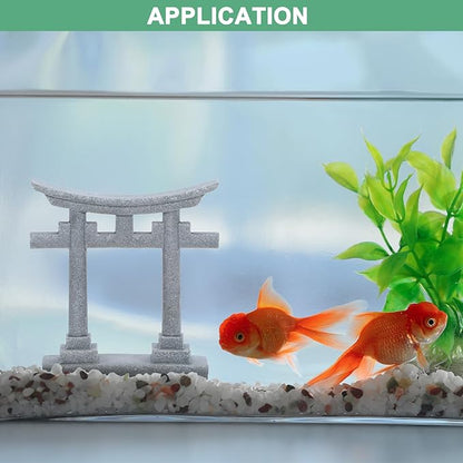 M METERXITY 2.7" H Miniature Torii Gate Ornaments with Plaque, Mini Chinese Gate Models Decorative Japanese Sandstone Tiny Home Landscape Accessories for Aquarium/Fish Tank/Garden Decor