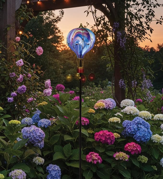 Regal Art & Gift Swirl Balloon Spinner, 62-Inch Solar Garden Stake - Metal Wind Spinner with Solar Light - Outdoor Kinetic Garden Sculpture for Yard Art, Patio & Lawn Décor - Purple