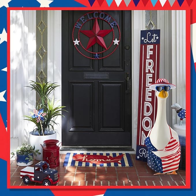 Patriotic Porch Goose Outfits for 23 Inch Lawn Statue, 4th of July Hawaiian Bikini Costume for Plastic/Cement Statue, Summer Sculpture Clothes for Garden Patio USA 250th Anniversary Decoration