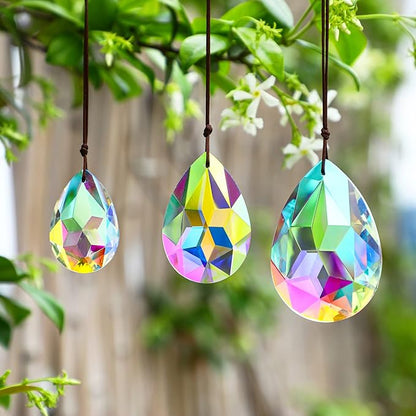3Pcs 2/2.5/3 inch Crystal Prisms Sun Catchers Chandelier Colorful Bauhinia Ornament Pendants Rainbow Maker Suncatchers Hanging Prisms for Window Wedding Party Tree Decor