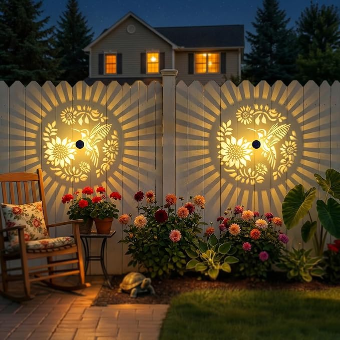 Gardsee Solar Fence Lights Outdoor 2 Pack Deck Step Wall Lights Butterfly Metal Waterproof LED Warm Yellow Light for Garden Post Patio Backyard Yard Decor (Black 2)