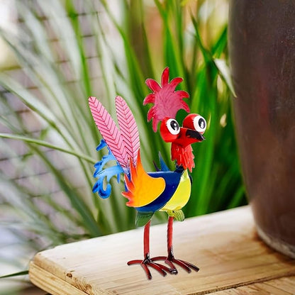 Metal Yard Art Rooster Decor, Garden Rooster Statues Sculpture, Garden Metal Statue Outdoor Decor Yard Art Chicken Decoration for Home Patio Lawn Backyard Farmhouse Kitchen (Blue)