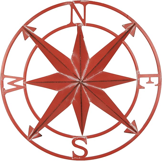 Zeckos 20-Inch Diameter Coral Orange Finish Metal Nautical Compass Rose Wall Hanging - Rustic Navigational Decorative Accent for Indoor and Outdoor Decor Spaces