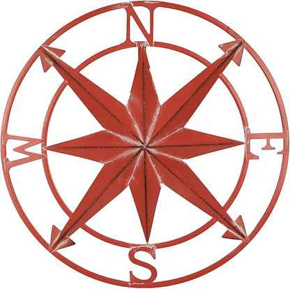 Zeckos 20-Inch Diameter Coral Orange Finish Metal Nautical Compass Rose Wall Hanging - Rustic Navigational Decorative Accent for Indoor and Outdoor Decor Spaces