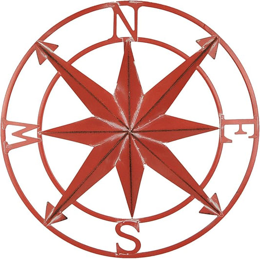 Zeckos 20-Inch Diameter Coral Orange Finish Metal Nautical Compass Rose Wall Hanging - Rustic Navigational Decorative Accent for Indoor and Outdoor Decor Spaces