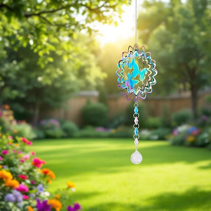 Stainless Steel Reflective Wind Spinners Outsides 3D Twisted Wind Chimes Gradient Butterfly Etched Metal Embellishments for Outdoor Indoor Garden Hanging Decor 2Pcs