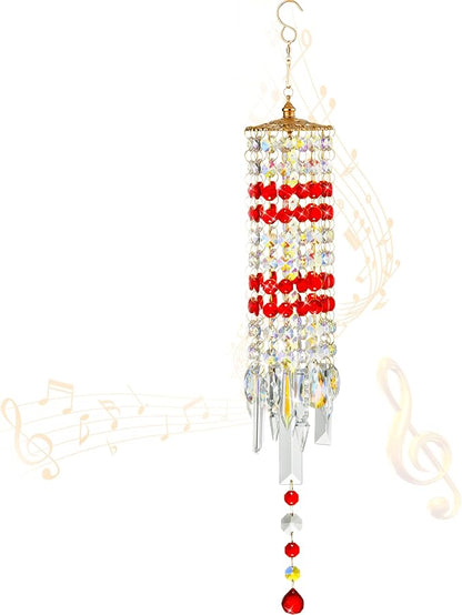 Crystal Wind Chimes for Outside with Rainbow Light Reflections Glass Bells and Rose Gold Alloy Hooks Indoor Outdoor Decor for Home Garden Patio Porch Birthday House Warming (Red)