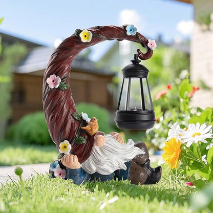 twinbling Garden Gnomes Outdoor Statue with Solar Light, Waterproof Resin Gnome Decor, Funny Garden Sculptures for Patio Lawn Yard, Mom Gifts for Mother’s Day Housewarming