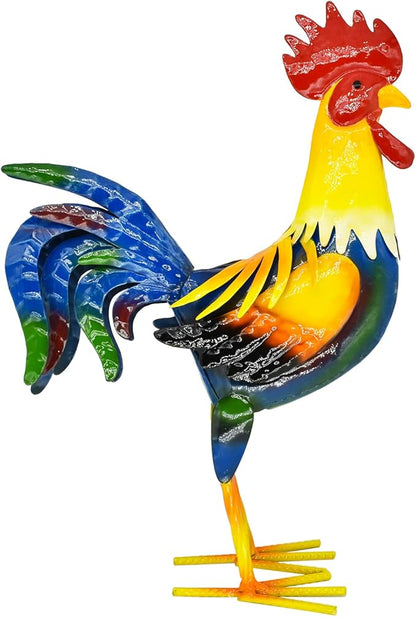 Metal Rooster Yard Art Chicken Garden Outdoor Decor, Metallic Roosters Statue & Sculpture Decorations for Kitchen Farm Lawn Patio Backyard Housewarming
