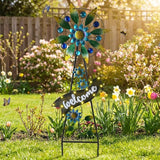 TERESA'S COLLECTIONS Hummingbird Garden Solar Stake, Wind Spinner Yard Art Sign for Outdoor Decor, Metal Purple Floral Windmill Decorative Garden Stake for Lawn Ornaments, Gifts for Mom, 26''